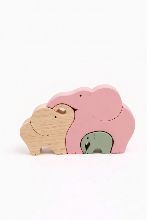 Montessori Wooden Toy Elephant Family