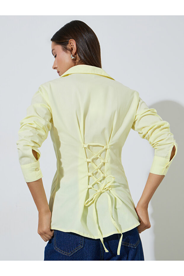 Yellow Long Sleeve Fitted Shirt with Back Lace-Up Detail