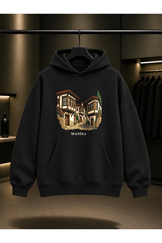 Manisa Kula Evleri Printed Unisex 100% Cotton Hooded Sweatshirt