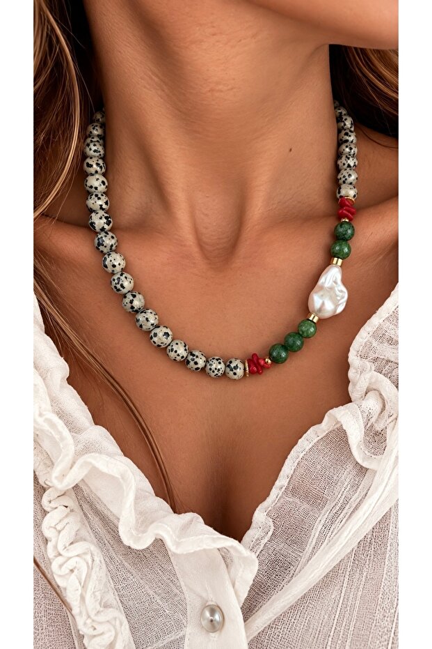 Jasper Natural Stone, Branch Coral Natural Stone Design Women's Necklace