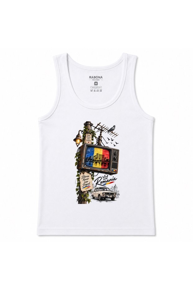 Romania Retro Stories Vintage Tv & Classic Car Graphic Tank Top