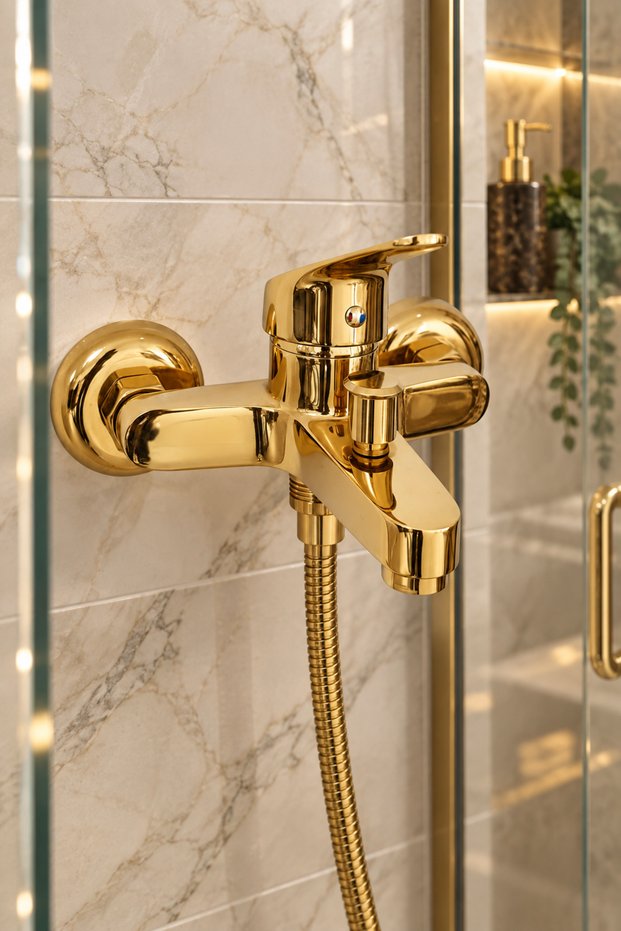 Gold Brass Bathroom Faucet Shower Tap Hot Cold Gold Single Handle