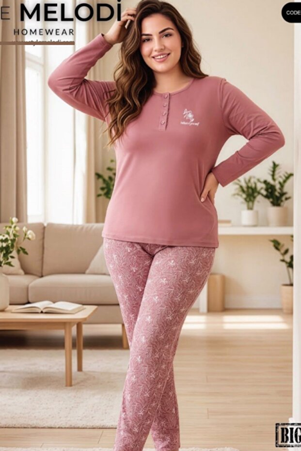 100% Cotton Oversized Plus Size Long Sleeve Women's Pajama Set