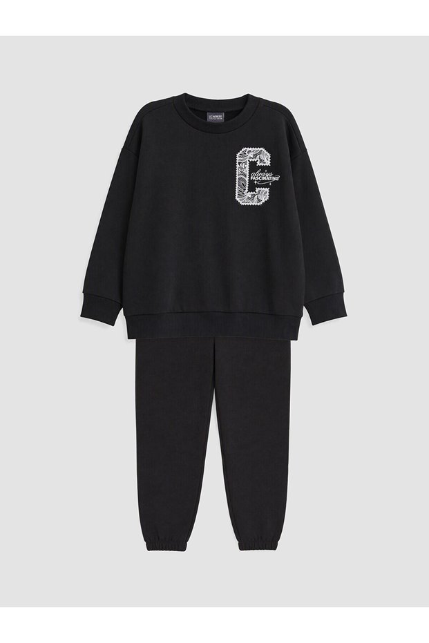 Özmarka New Season Black Printed Girls' Tracksuit Set