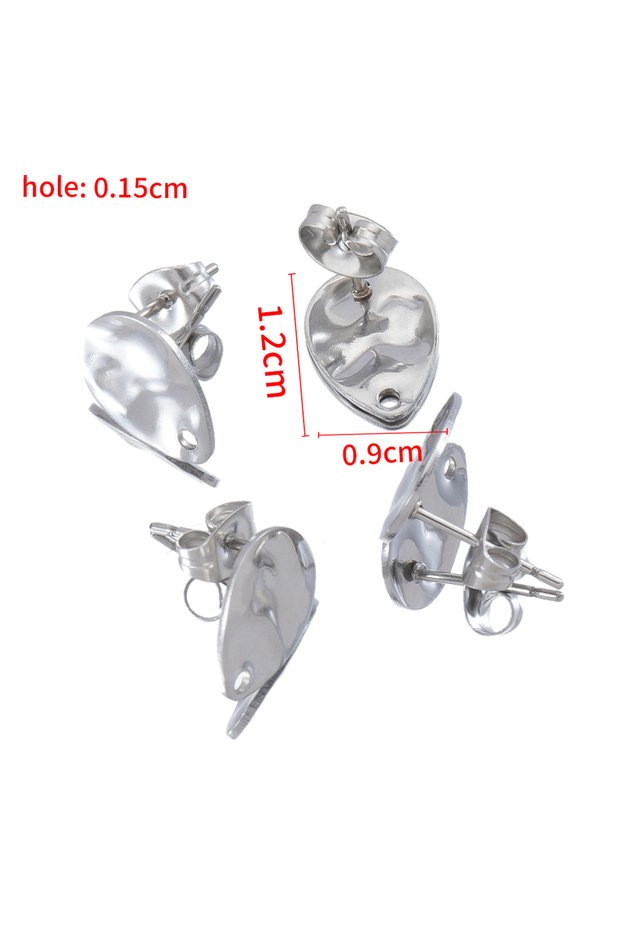 10pcs Steel color 10pcs Stainless Steel Waterdrop Earring Base with Ripple Surface for DIY Pendant E