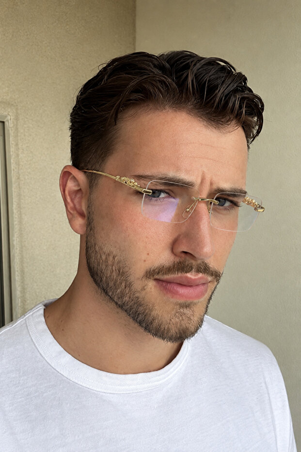 Men's Rectangular Jaguaré Blue Blue Light Protection Glasses | Case and Cleaning Cloth Gift Set
