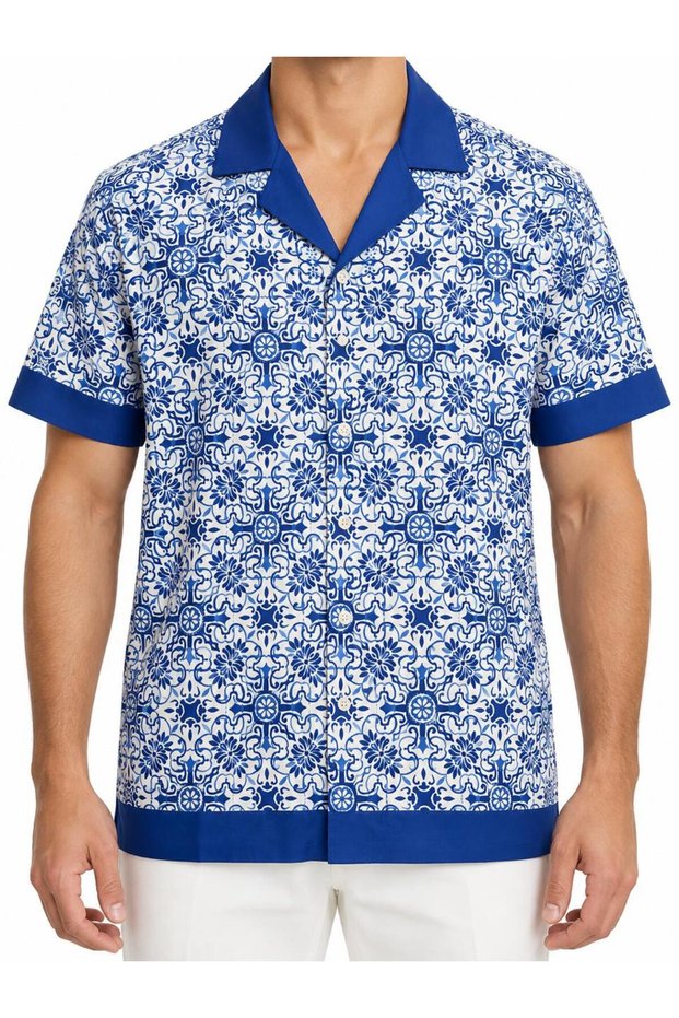 SILK SHIRT SHORT SLEEVE - CERAMIC PRINT
