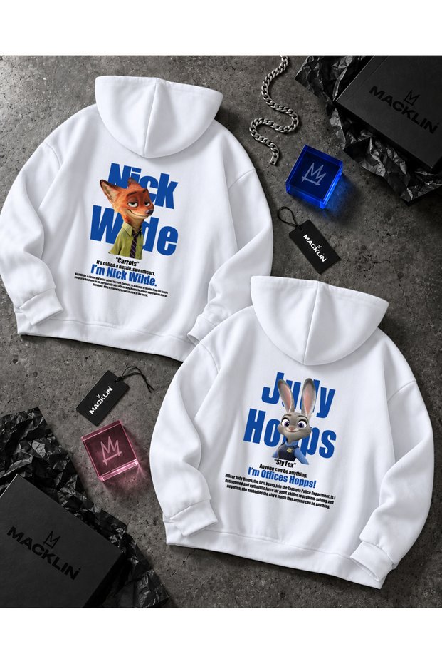 Lover - Friend Couple Combination Zootopia Nick and Judy Back Printed Special Design Hooded Sweatshirt Set of 2