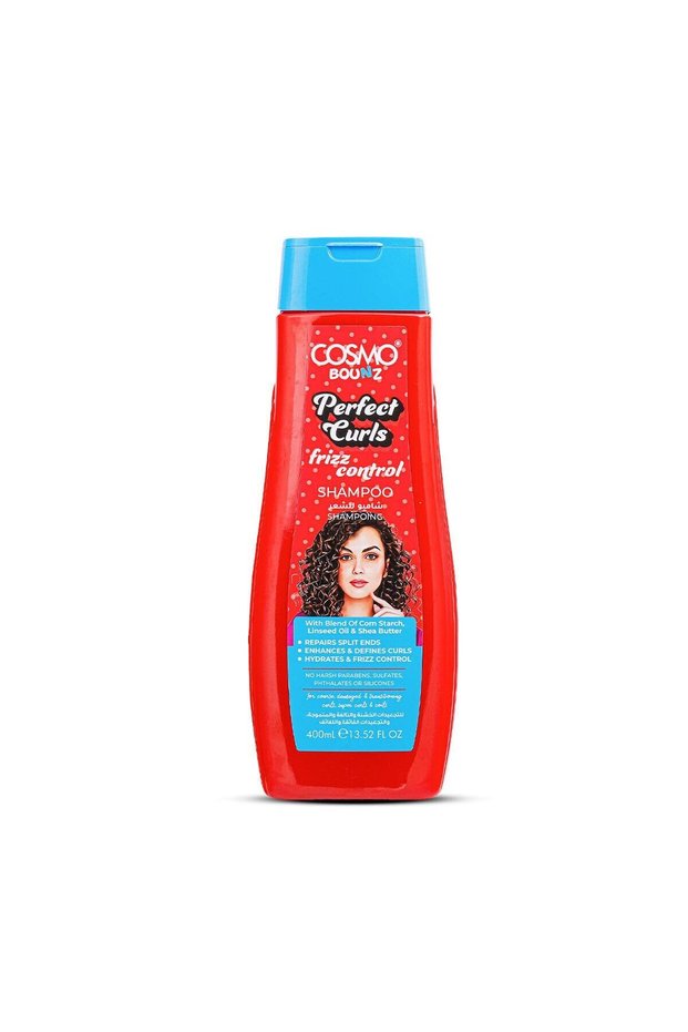 Bounz Perfect Curls Frizz Control Hair Shampoo 400ml Red, Corn Starch, Linseed Oil & Shea Butter, Gentle Cleanse for Smooth, Defined Curly Hair, Paraben And Sulfate Free Shampoo, All Hair Types