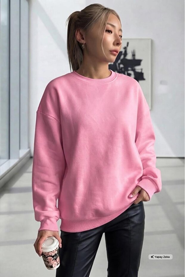 Women's Pink Crew Neck Oversize Sweatshirt