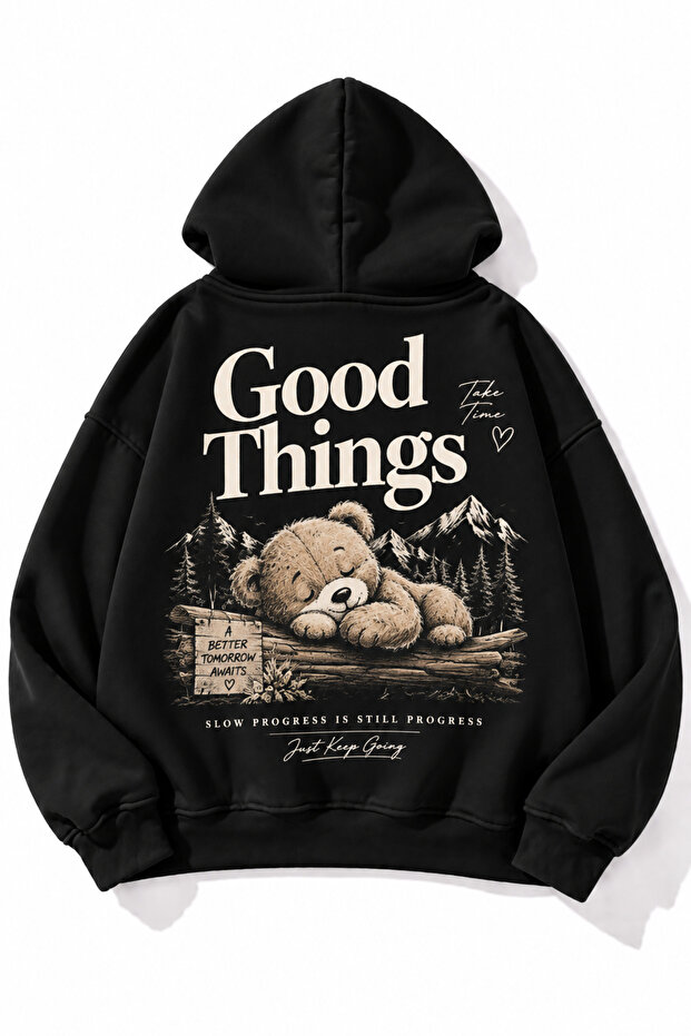 Oversize Hoodie Unisex Hooded Sweatshirt with Back Print Teddy Bear