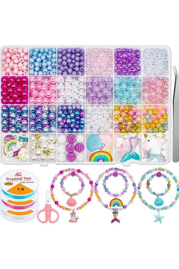 B 773pcs Rainbow ABS Pearl Beads Kit Gradient Pearls Beads Bracelet Making Kit for DIY Earrings Neck