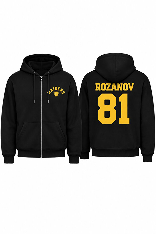 Raiders 81 Heated Rivalry Printed 3 Yarn Combed Cotton Hooded Oversize Cardigan