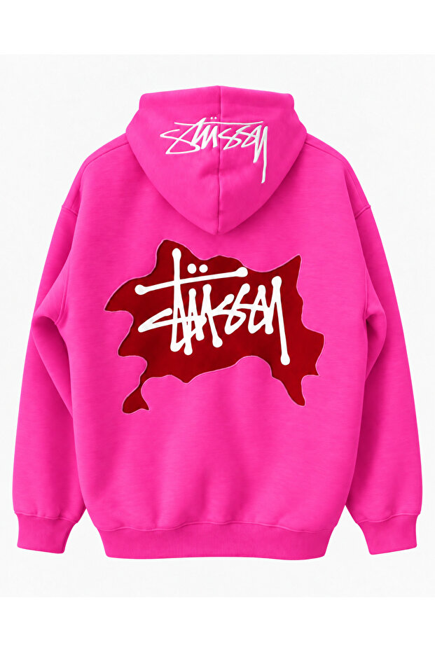 Women's Back Printed Hooded Oversize 3 Thread Sweatshirt Hoodie