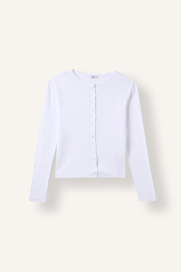 100% Cotton Slim Fit Crew Neck Buttoned Ribbed Long Sleeve Basic Cardigan I9576Ax26Au