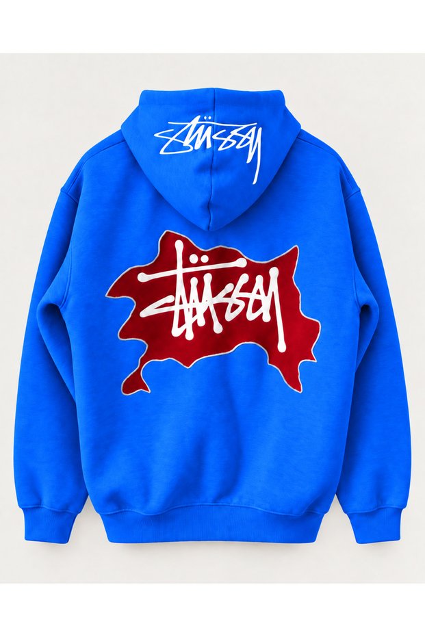 Women's Back Printed Hooded Oversize 3 Thread Sweatshirt Hoodie