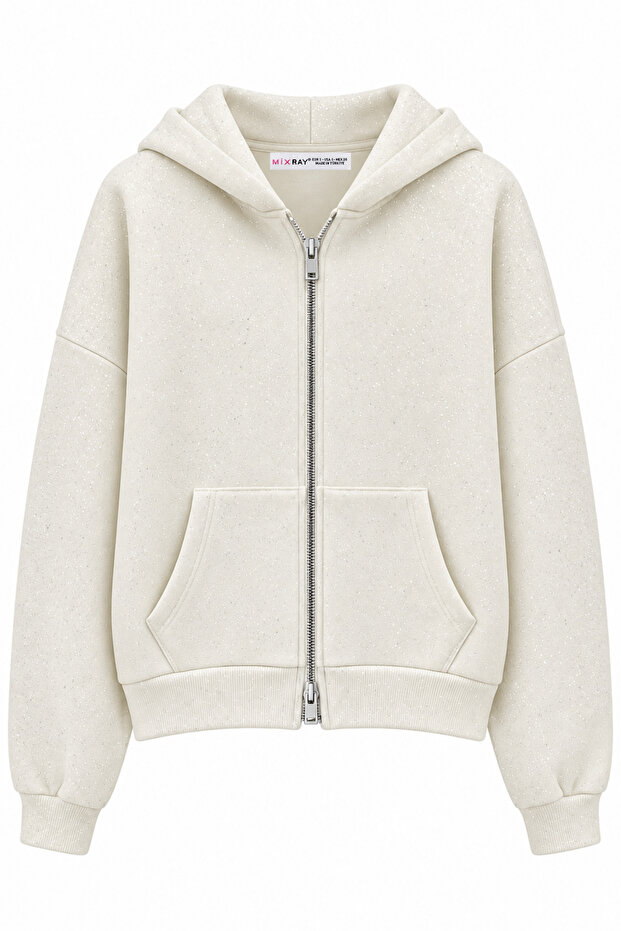 2253 Sparkly Hooded 3 Thread Sweatshirt Ecru