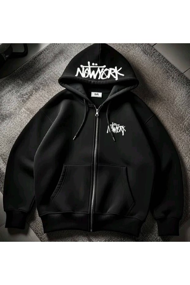 Black Oversized Sweatshirt with New York Print on the Hood