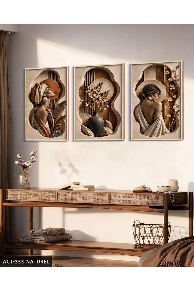 Elegant Woman and Nature 3 Piece Wooden Framed Painting Act