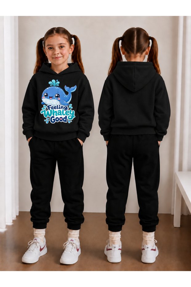 Girls' Hooded Tracksuit Set - Sweatshirt and Sweatpants Winter Outfit