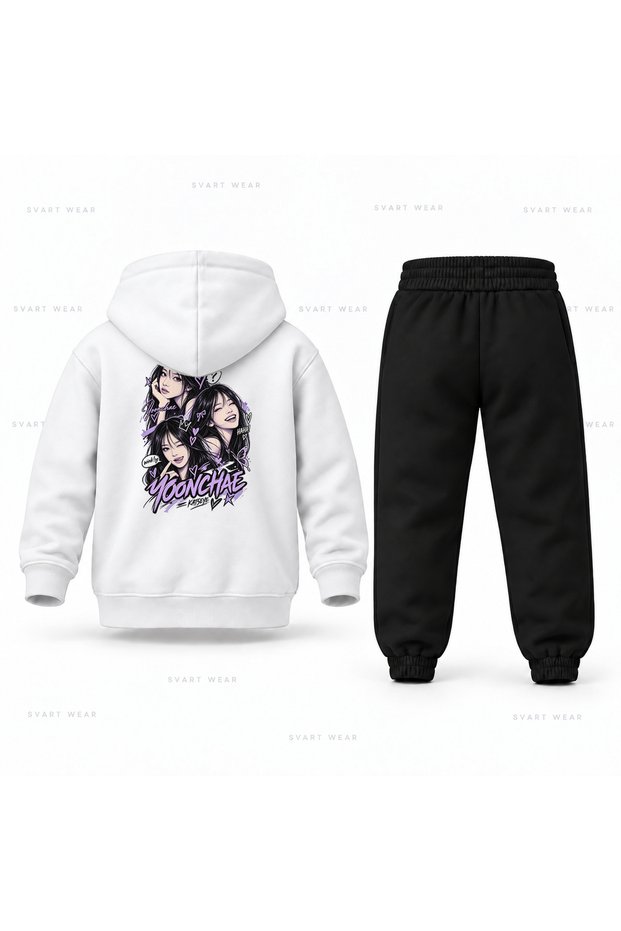 Katseye Yoonchae Yan Collage Printed Children's Hooded Tracksuit Set