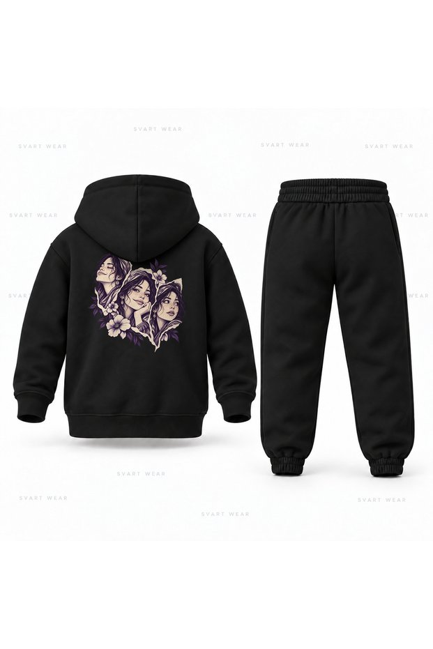 Kpop Demon Hunters Rumi Kagit Cut-Out Printed Children's Hooded Tracksuit Set