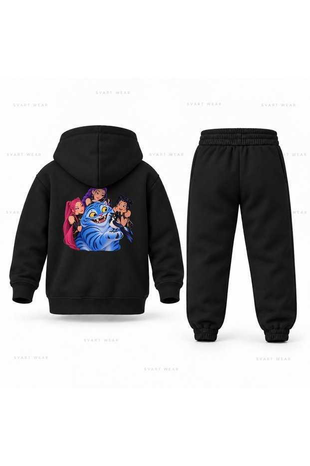 Kpop Demon Hunters Derpy Sussie Pati Bagi Printed Children's Hooded Tracksuit Set