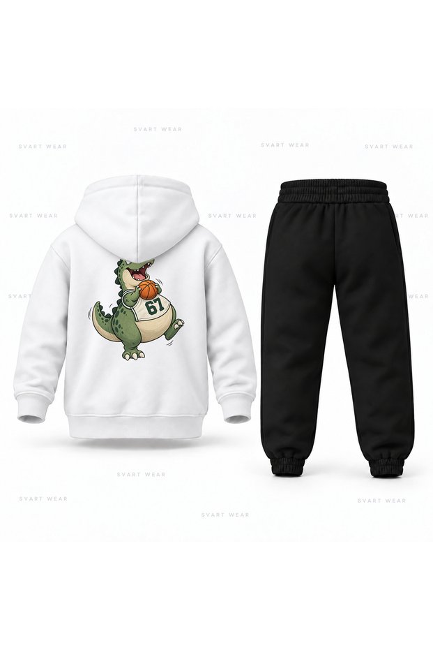 Six Seven 67 Dino Soft Top Printed Children's Hooded Tracksuit Set