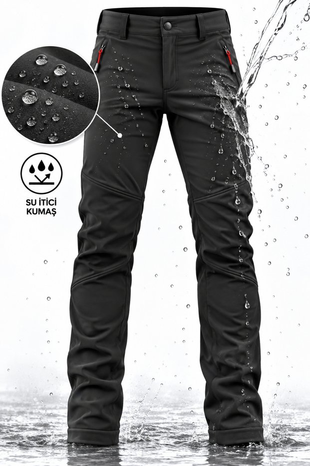 Men's Winter Fleece-Lined Windproof Water-Repellent Lycra Softshell Pants