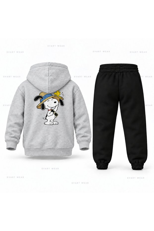 Snoopy Summer Hat Printed Children's Hooded Tracksuit Set