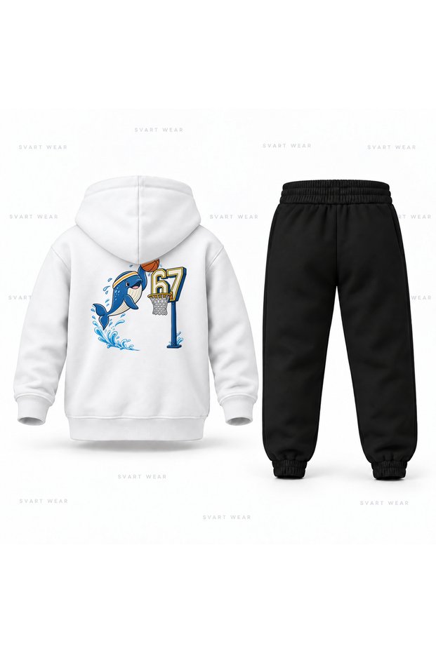 Six Seven 67 Whale Printed Children's Hooded Tracksuit Set