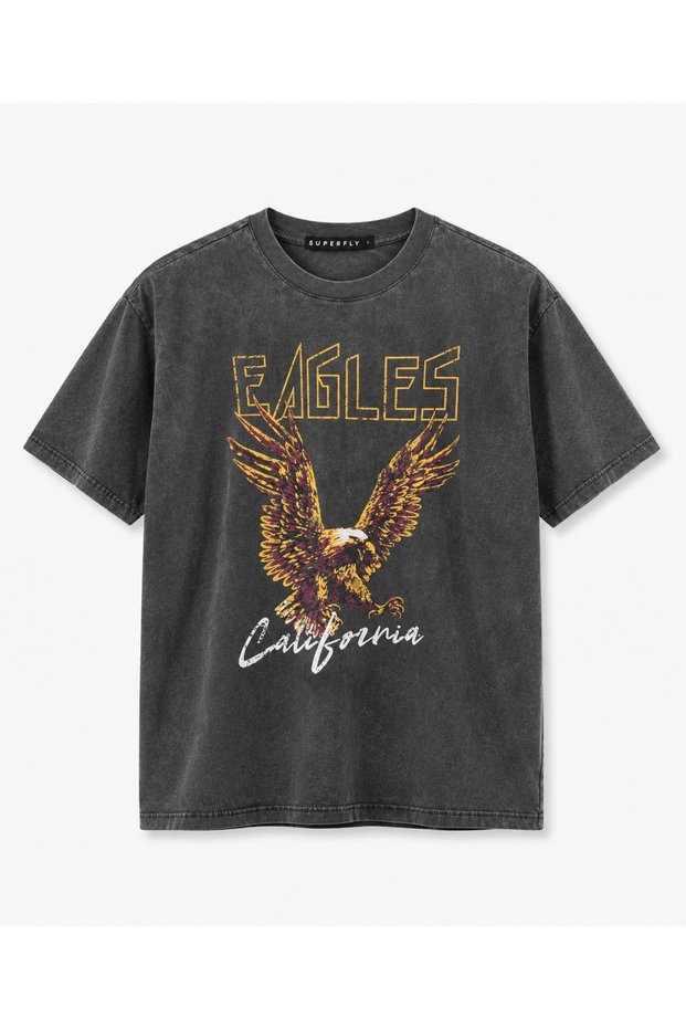 Eagles California Vintage Anthracite Acid Washed Eagle Printed Unisex T-Shirt
