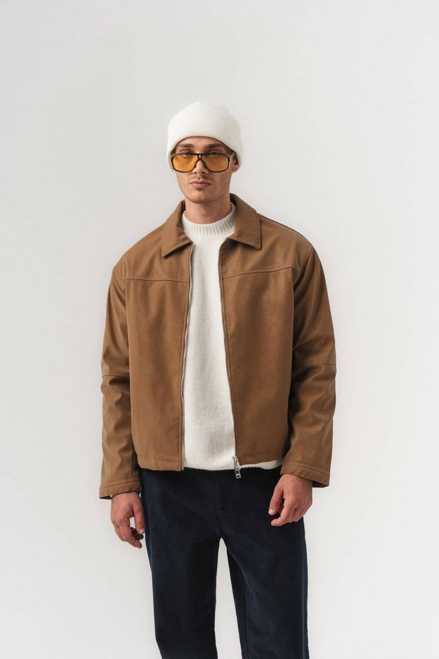 Surface Zippered Collared Nubuck Look Seasonal Men's Coat