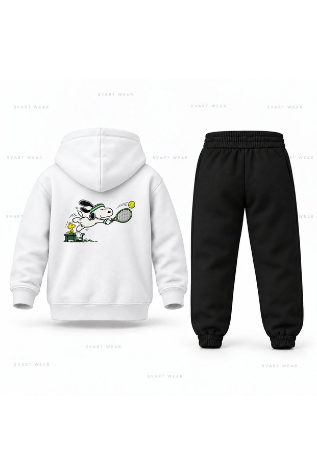 Snoopy Tennis Printed Kids' Hooded Tracksuit Set