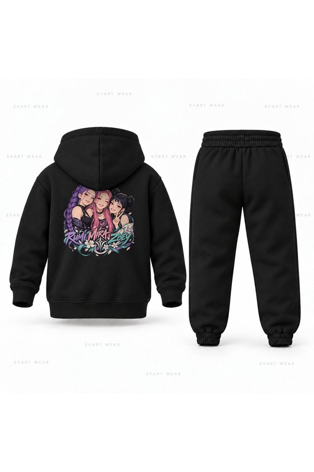 Kpop Demon Hunters Huntrix Friendship Printed Children's Hooded Tracksuit Set