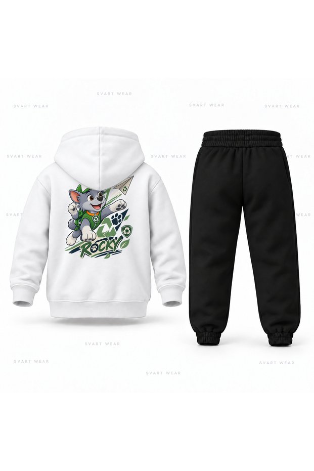 Paw Patrol Rocky Airplane Printed Children's Hooded Tracksuit Set