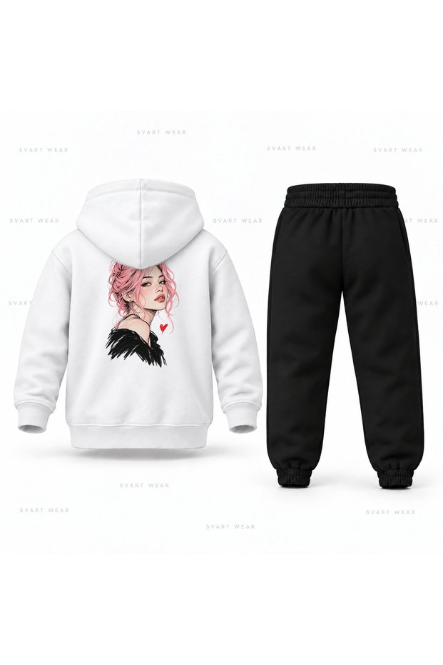 Kpop Demon Hunters Mira El Cizimi Printed Children's Hooded Tracksuit Set