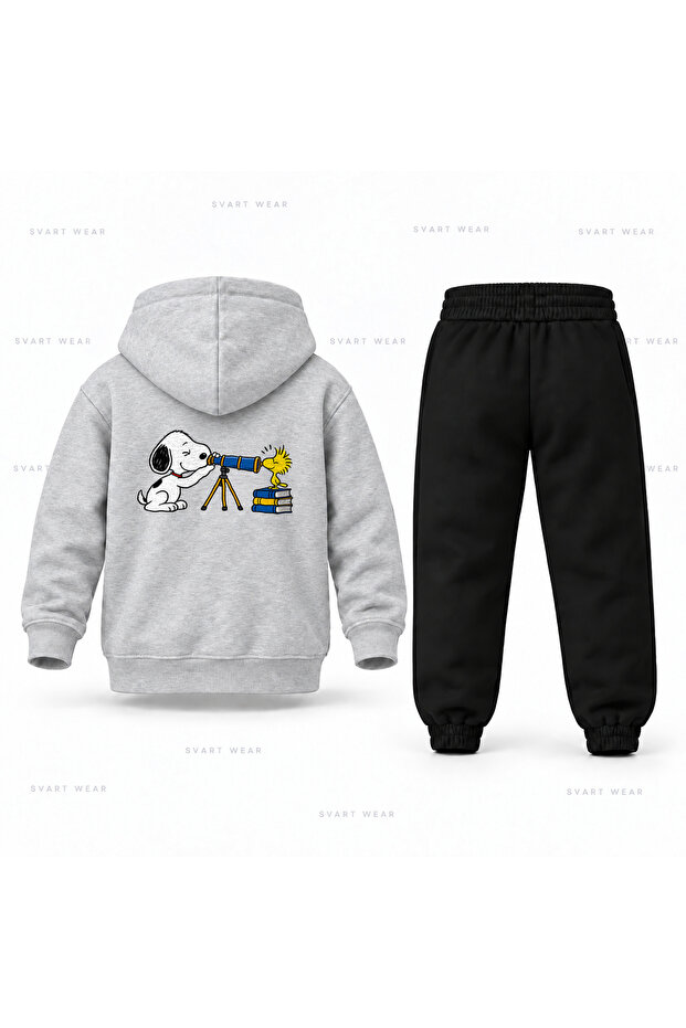 Snoopy Telescope Printed Children's Hooded Tracksuit Set