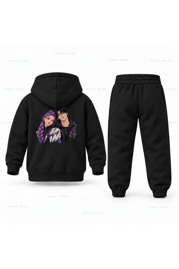 Kpop Demon Hunters Rumi Jinu Friendship Printed Kids Hooded Tracksuit Set