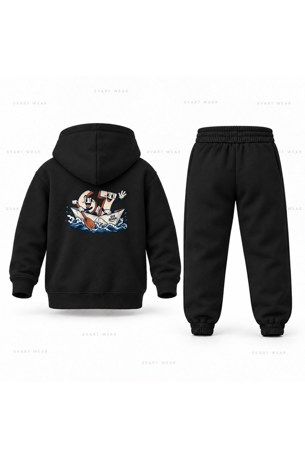 Six Seven 67 Number Cardboard Boat Printed Children's Hooded Tracksuit Set