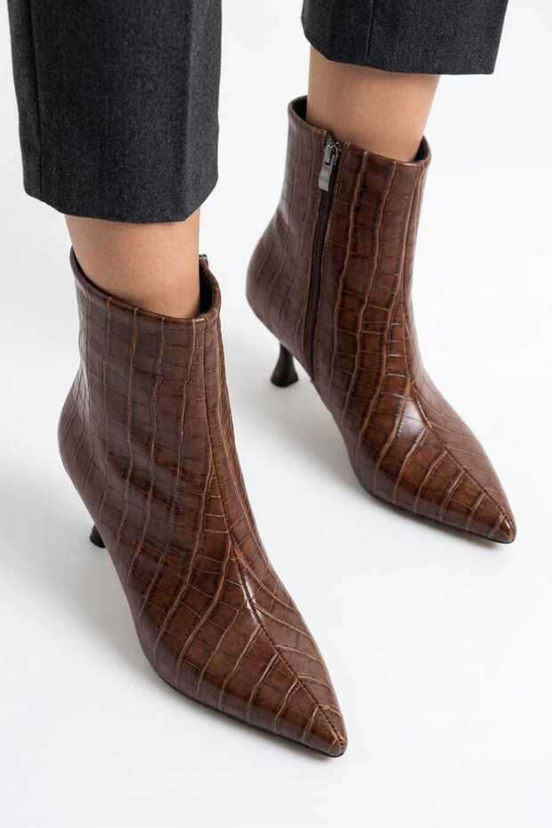 Brown Crocodile Heel Women's Boots