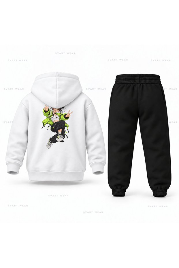 Kpop Demon Hunters Zoey Jump Print Kids Hooded Tracksuit Set