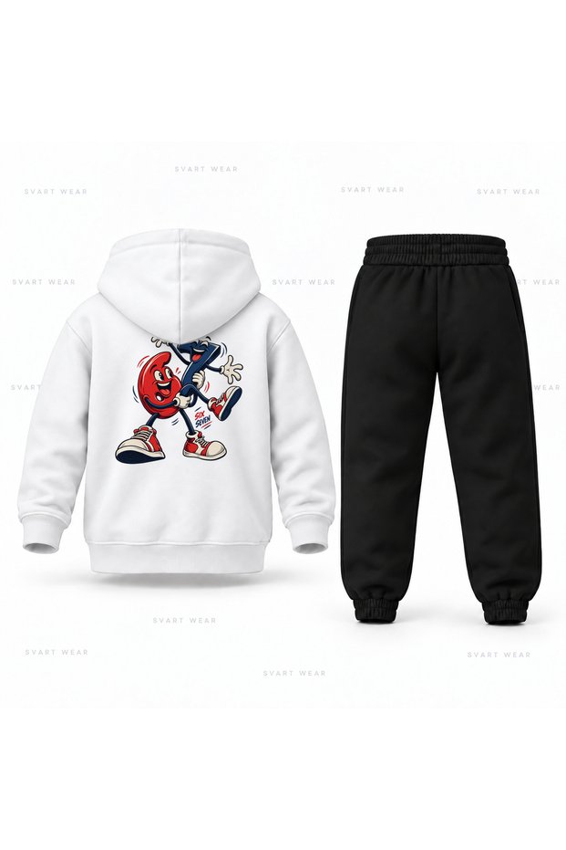 Six Seven 67 Comic Character Printed Children's Hooded Tracksuit Set