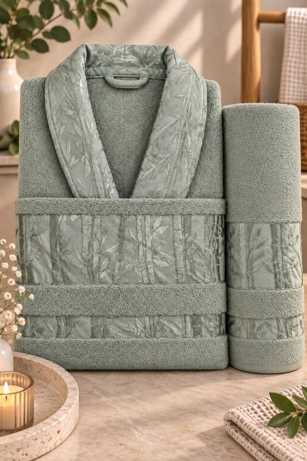 Single Bathrobe Set Unisex 100% Cotton 3 Pieces