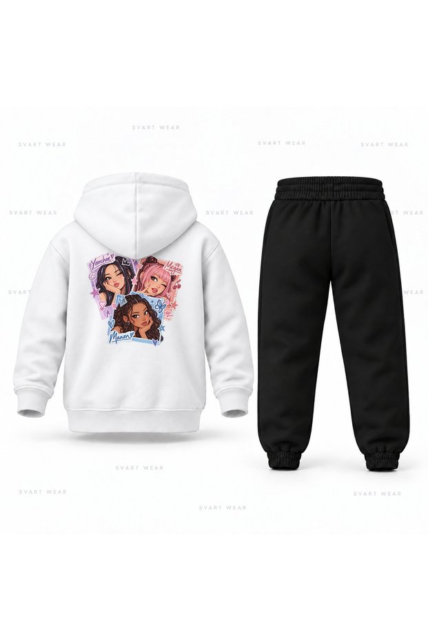 Katseye Pastel Cards Printed Children's Hooded Tracksuit Set