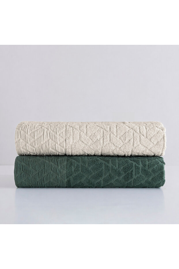 Edmand bamboo jacquard 2-piece towel set dark green/ecru 50x90 dark green/ecru