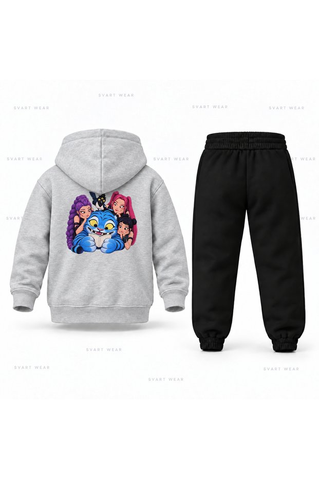 Kpop Demon Hunters Derpy Little Book Printed Children's Hooded Tracksuit Set