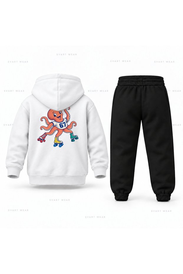 Six Seven 67 Octopus Patent Printed Children's Hooded Tracksuit Set