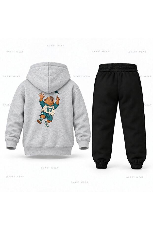 Six Seven 67 Kapibara Sapka Uc Printed Children's Hooded Tracksuit Set