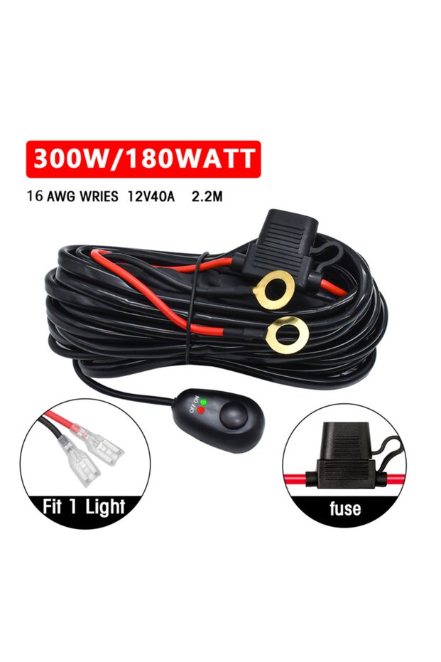 Fit 1 Light 300W Universal LED Light Bar Wiring Harness Kit 16AWG with 12V 40A Relay On Off Switch f